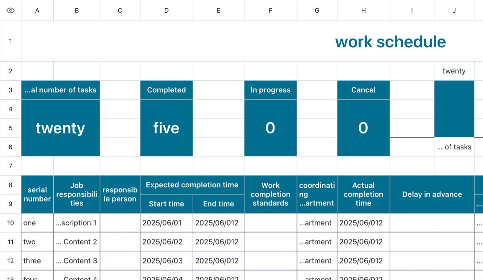 Work Plan Table 11